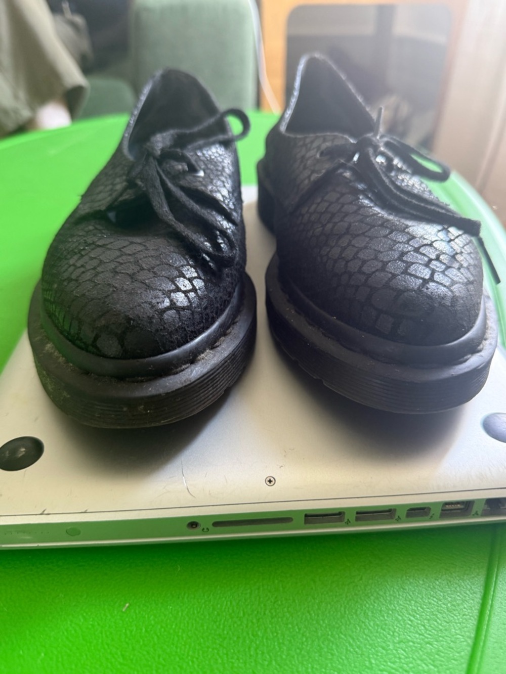 Dr. Martens Black Textured Leather Lace-Up Flats